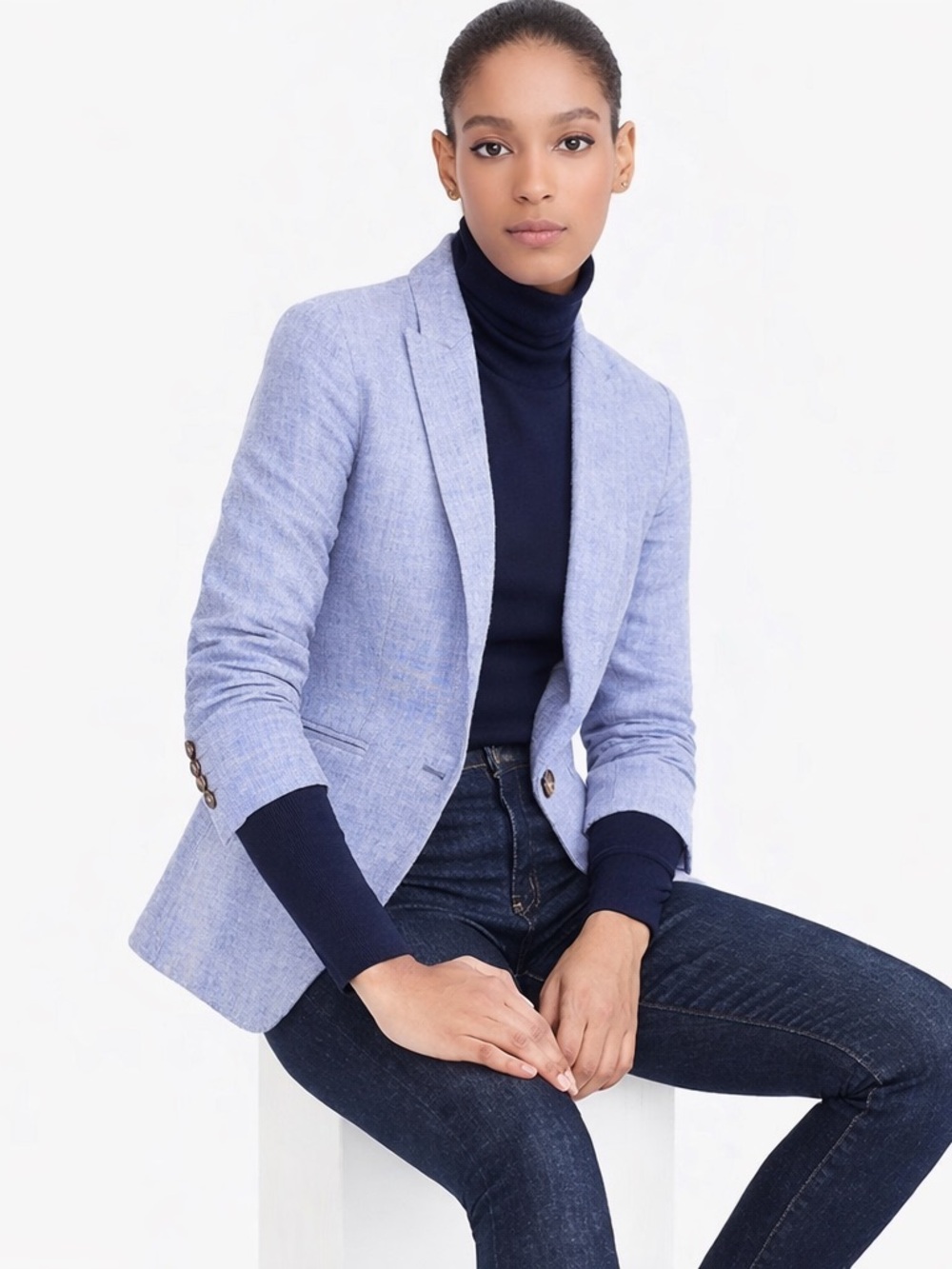 J. Crew Parke Blazer in Stretch Linen in Heathered Denim Color